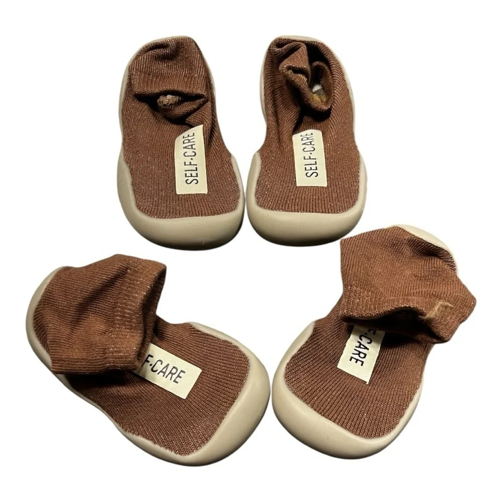 2 Pairs of Tiny Explorings Brown Sock Shoes Size 18/19